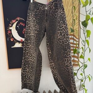 Edikted Leopard Print Baggy Jeans